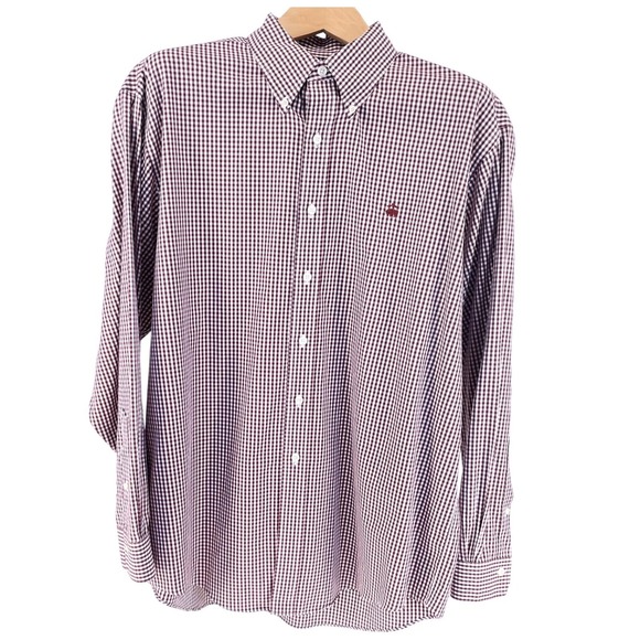 Brooks Brothers Mens XL Maroon Gingham Button Shirt Traditional Fit Non Iron - Picture 3 of 10